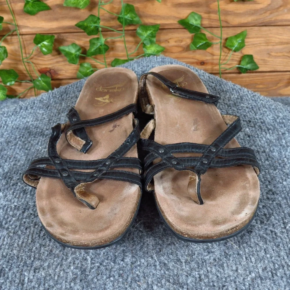 Dansko Roslyn Women Strappy Thong Sandal Size‎ 39 Casual Comfort Black Leather